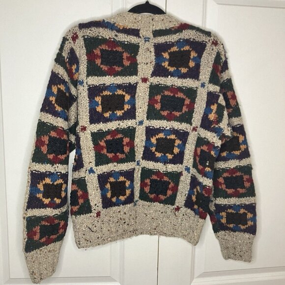 Vintage Woolrich Sweater Womens M Floral Grid Knit Gray Geometric Pullover - Picture 2 of 6